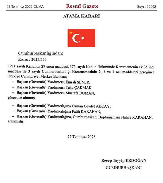 Merkez Bankası'na kritik atamalar 3 resmi gazete