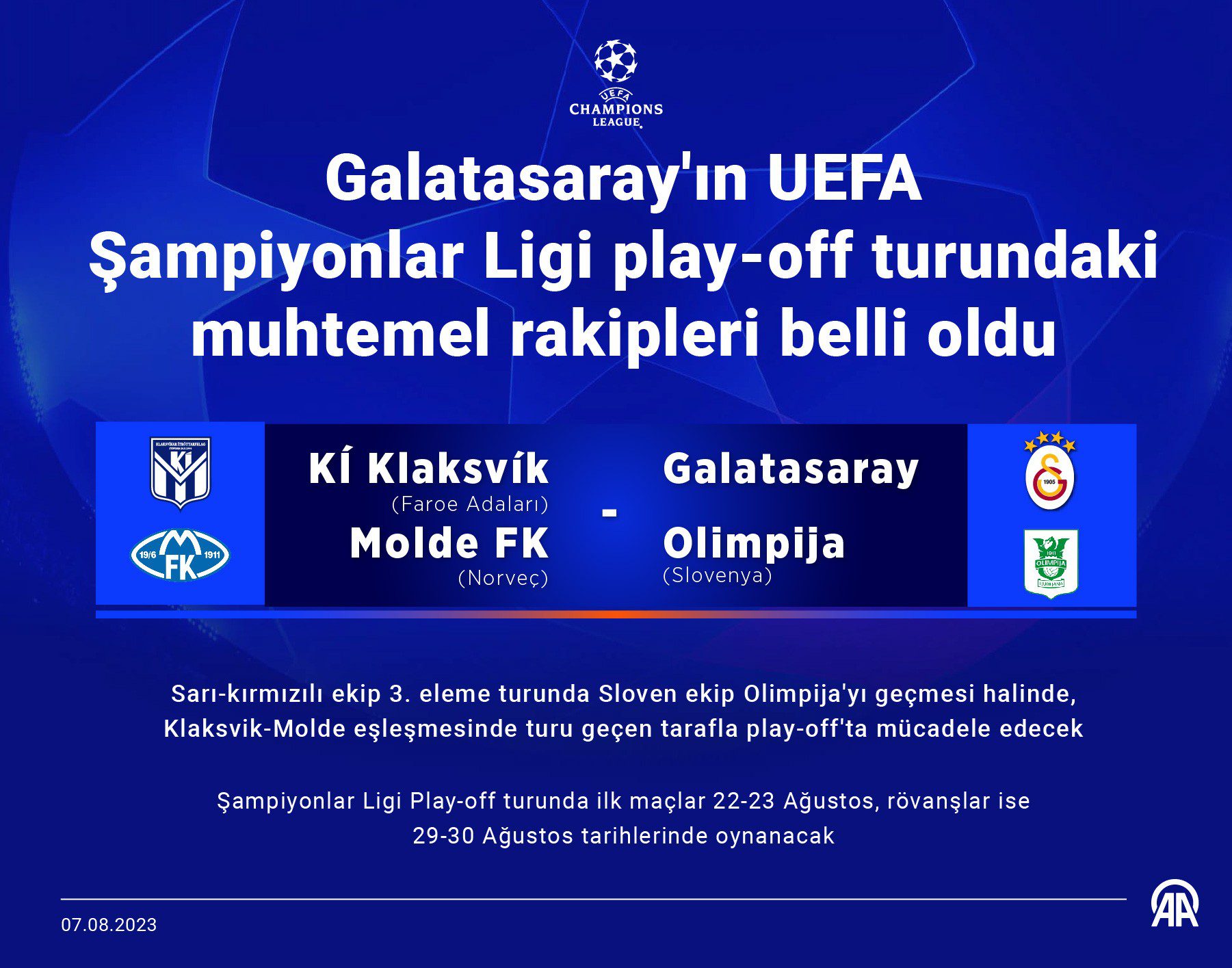 AA 20230807 31867191 31867190 GALATASARAYIN UEFA SAMPIYONLAR LIGI PLAYOFF TURUNDAKI MUHTEMEL RAKIBI BELLI OLDU