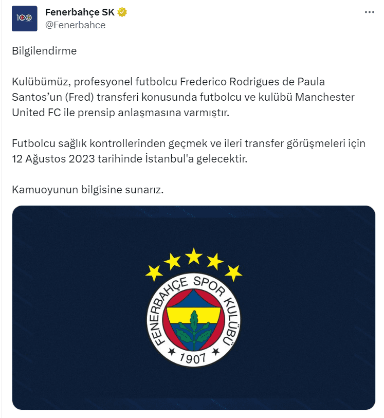 Fred resmen Fenerbahçe'de 3 Ekran goruntusu 2023 08 12 000942