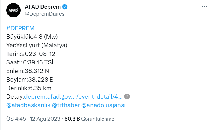 Malatya'da korkutan bir deprem daha! 3 Ekran goruntusu 2023 08 12 165027