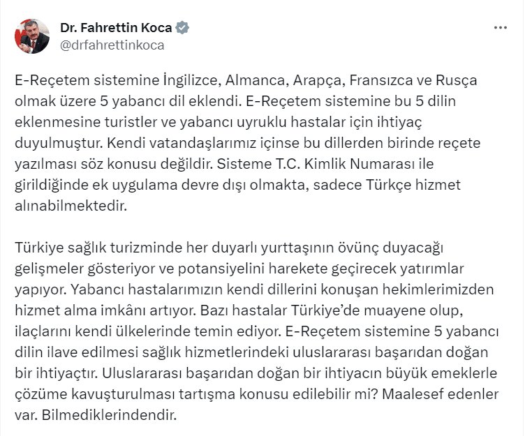 Bakan Koca'dan e-Reçetem Açıklaması: 5 Yabancı Dil Eklendi! 3 Ekran goruntusu 2023 08 28 221046
