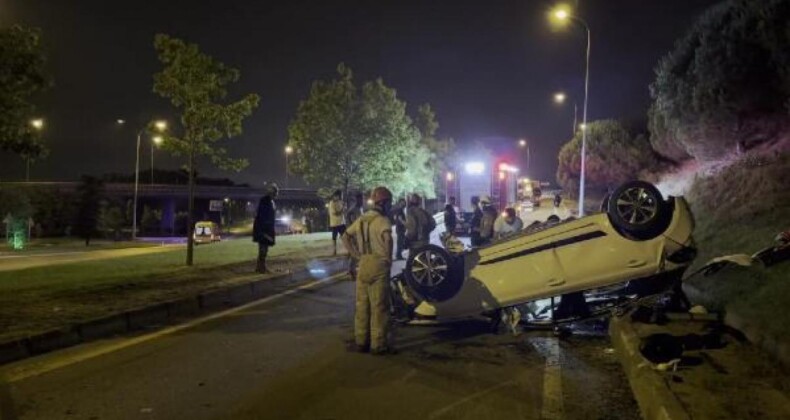 Beykoz’da takla atan otomobildeki 2 kişi yaralandı