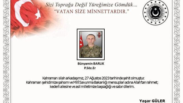 Pençe–Kilit Operasyonunda 1 asker şehit oldu!