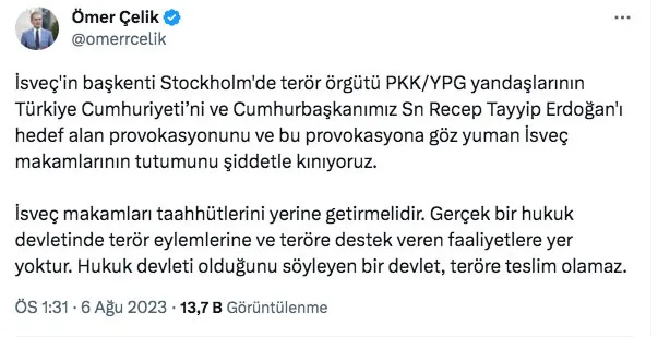 İsveç'e sert tepki! Açıklama Ömer Çelik'ten geldi 7 omer1