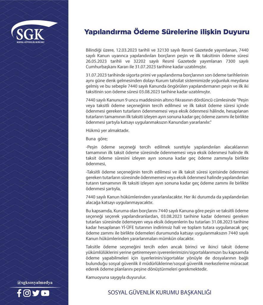 SGK'dan önemli açıklama! Yapılandırma ödeme süreleri... 3 sgk aciklama