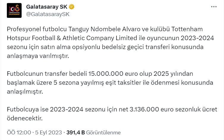 Galatasaray, Tottenham'dan Sanchez ve Ndombele'yi Transfer Etti 6 Ekran goruntusu 2023 09 05 001250