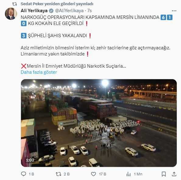 Times Meydanı'nda Sedat Peker Sürprizi: 100. Yıl Mesajı Yayınladı! 3 sedat peker den ali yerlikaya retweet i