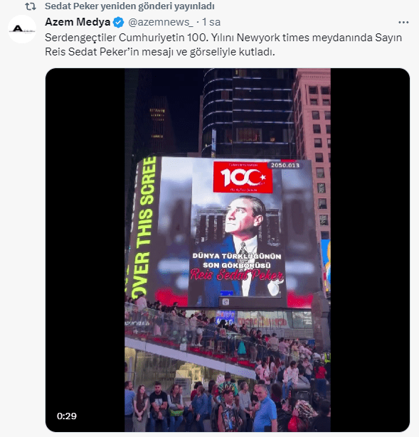 Times Meydanı'nda Sedat Peker Sürprizi: 100. Yıl Mesajı Yayınladı! 4 suc orgutu lideri sedat peker in 100 yil mesaji 16479642 2840 m