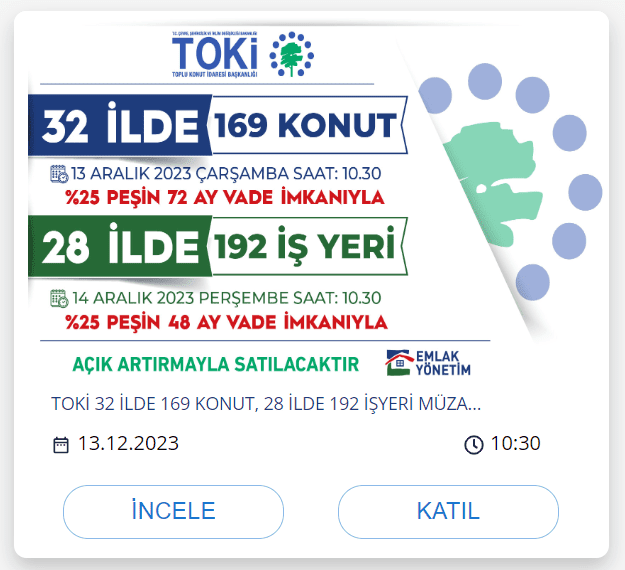 TOKİ, 32 İlde 169 Konut ve 28 İlde 192 İş Yerini Açık Artırmayla Satışa Sunuyor 1 Ekran goruntusu 2023 11 24 165359