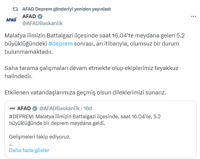 Malatya'da 5,2 Büyüklüğünde Deprem: Valilikten İlk Açıklama 1 Ekran goruntusu 2024 01 25 163158