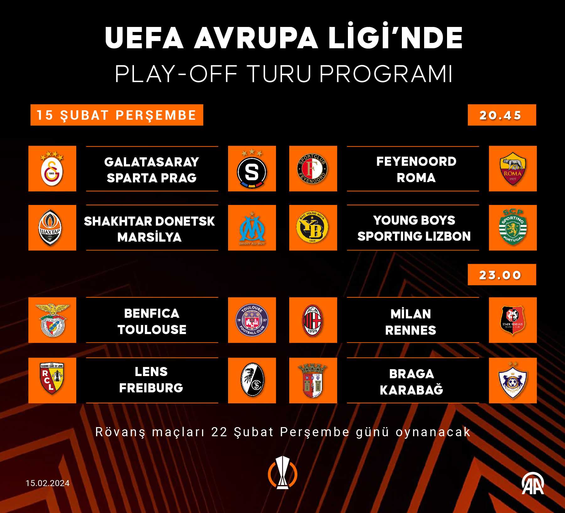 Galatasaray ve Sparta Prag UEFA Avrupa Ligi'nde Kapışıyor: İşte Muhtemel 11'ler 9 AA 20240215 33708967 33708966 UEFA AVRUPA LIGI PLAYOFF TURU ILK MACLARI