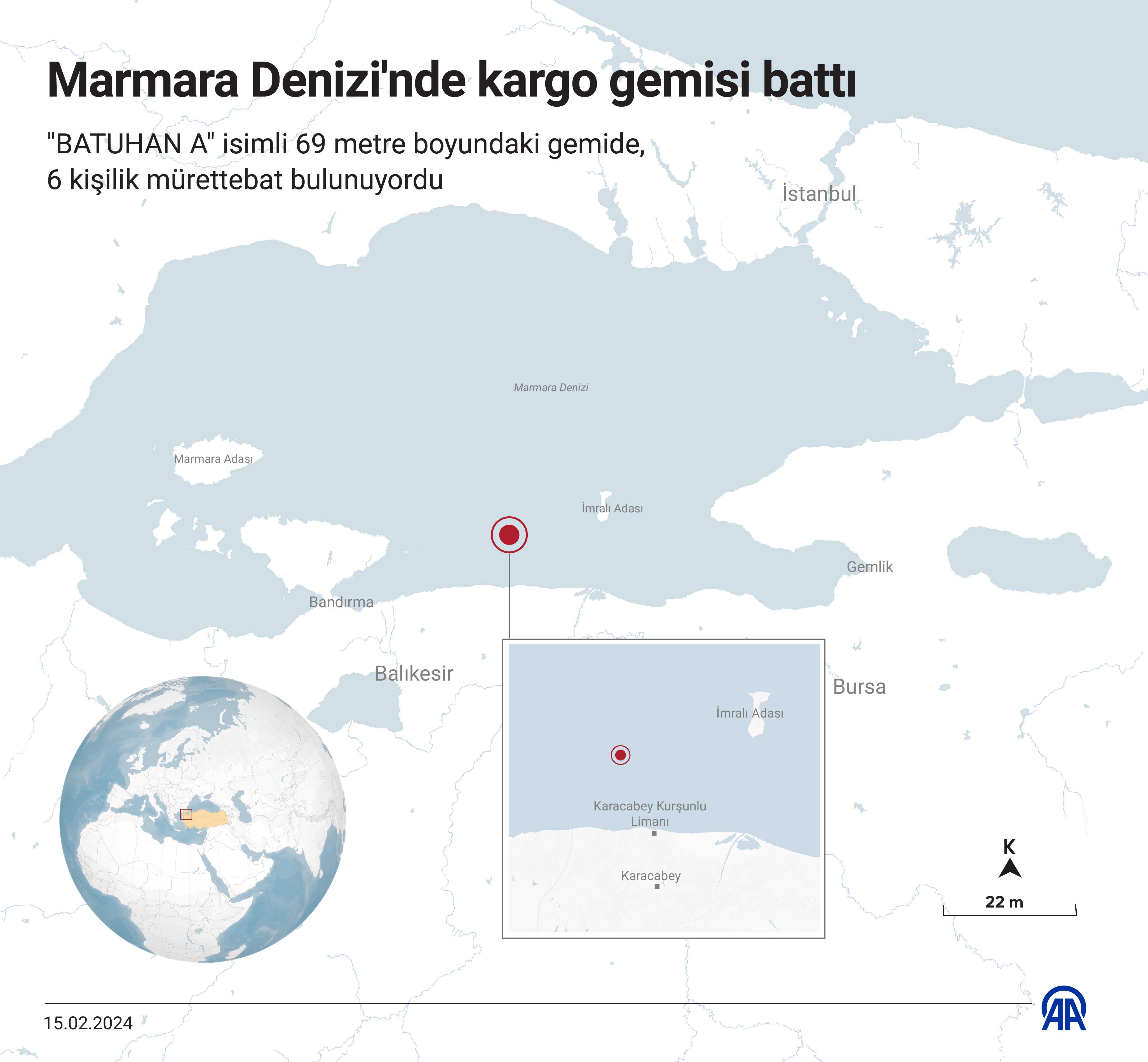 Marmara Denizi'nde Kargo Gemisi Battı: 6 Mürettebat İçin Kurtarma Operasyonu 4 AA 20240215 33709201 33709199 MARMARA DENIZINDE KARGO GEMISI BATTI