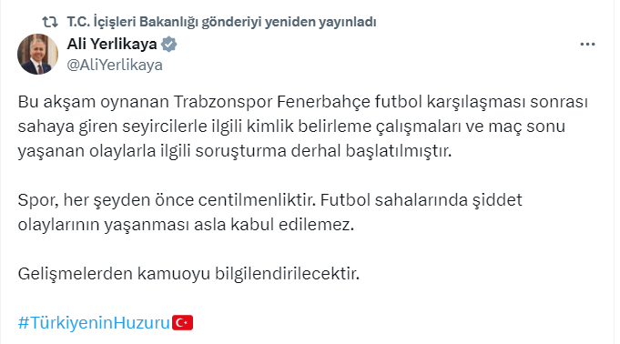 Maç Sonu Saha Karıştı! Bakan Yerlikaya'dan Açıklama Geldi 1 Ekran goruntusu 2024 03 17 234500