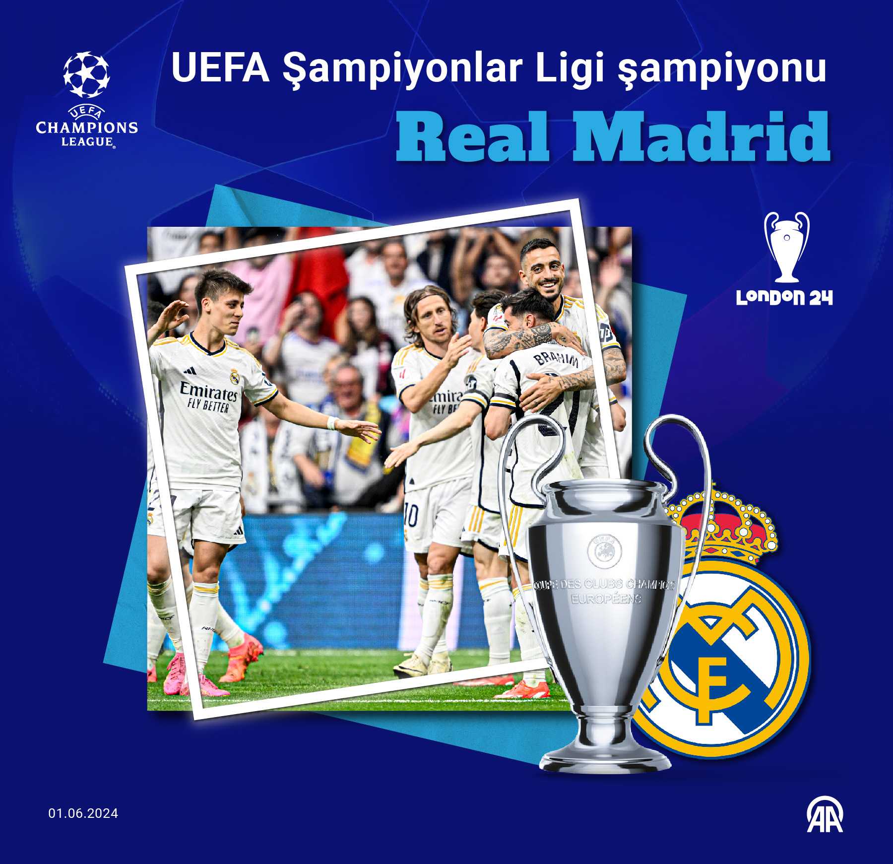 Real Madrid Tarih Yazdı: 15. Kez Şampiyonlar Ligi Şampiyonu! 6 AA 20240601 34752203 34752202 UEFA SAMPIYONLAR LIGI SAMPIYONU REAL MADRID