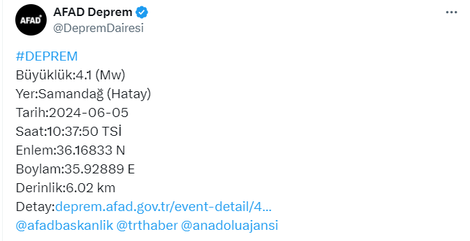 Hatay'da Korkutan Deprem! 1 Ekran goruntusu 2024 06 05 123627