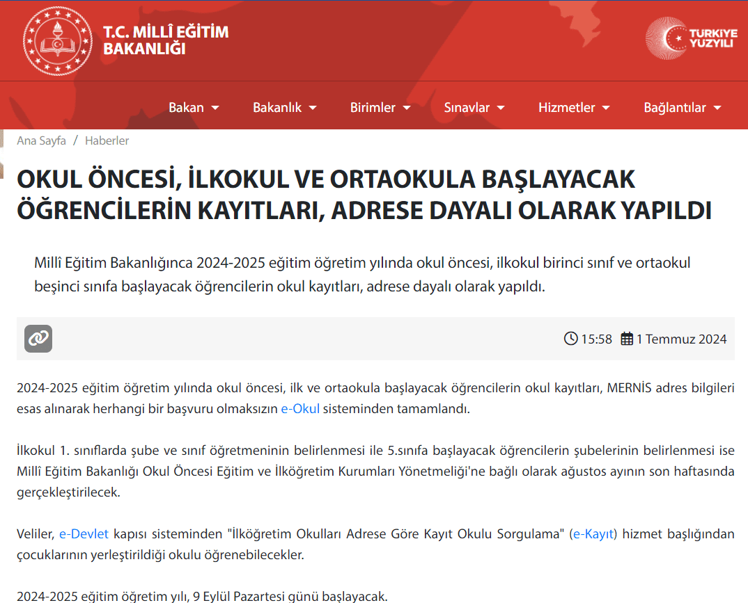 MEB E-Kayıt Sistemi Açıldı: Çocuklarınız Hangi Okula Gidecek? 3 Ekran goruntusu 2024 07 01 165722