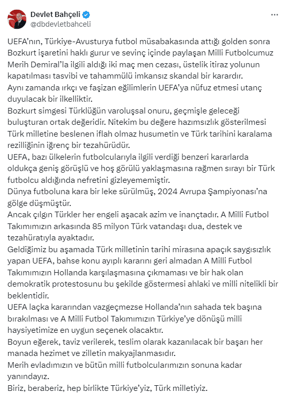 Bahçeli'den UEFA'ya Sert Tepki: "Sahaya Çıkmayalım!" 2 Ekran goruntusu 2024 07 05 180257