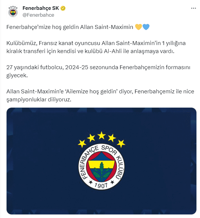 Fenerbahçe, Allan Saint-Maximin'i Kiraladı! 3 Ekran goruntusu 2024 07 17 172630