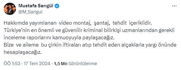 Sarıgül'den 'Kaset' İddialarına Sert Yanıt: Montaj ve Şantaj! 3 sarigul den yeni mesaj 50 yillik siyasi 17529763 5987 m