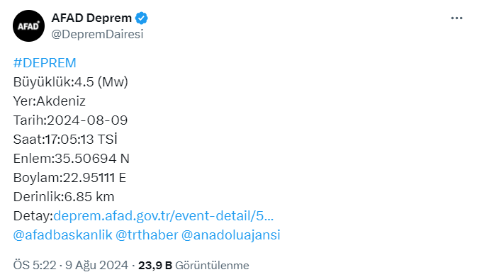 Akdeniz’de Peş Peşe Depremler! 1 Ekran goruntusu 2024 08 09 175005