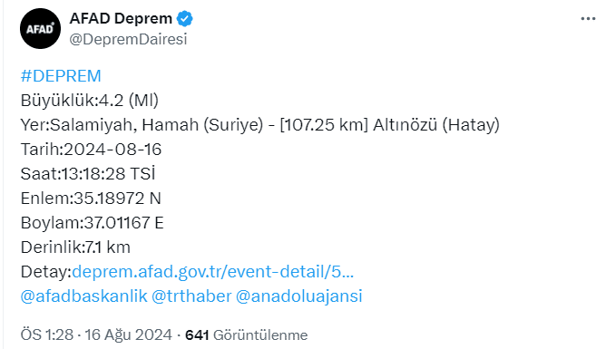 Suriye'de Peş Peşe Depremler! Hatay'da Korkutan Sarsıntılar 2 Ekran goruntusu 2024 08 16 132954