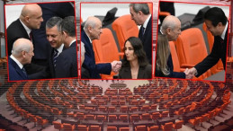 Özgür Özel ve DEM Partililer Bahçeli’yle Tokalaştı